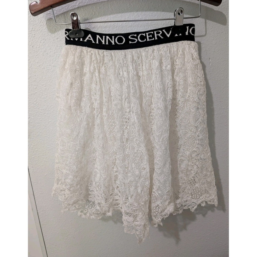 Ermanno Scervino White Lace Silk Blend Skirt Italian Made Scalloped Hem Designer